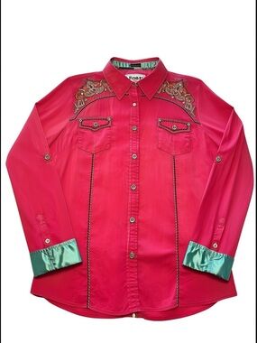 Cowgirl Core Embroidered & Embellished Western Button-Down Shirt w/Satin Accents